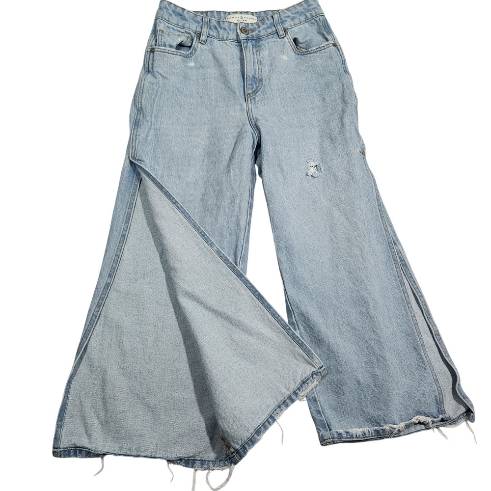 Mattelsa Dreamers Light Wash Wide Leg Side Slit Distressed Jeans Womens 28/MX - Picture 3 of 13